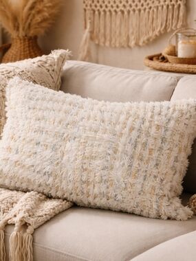 Bohemian Style Textured Ivory & Cream  Throw Pillow Cover New